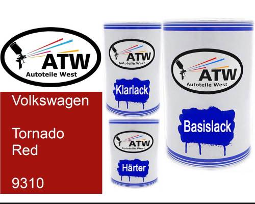 Volkswagen, Tornado Red, 9310: 500ml Lackdose + 500ml Klarlack + 250ml Härter - Set, von ATW Autoteile West.